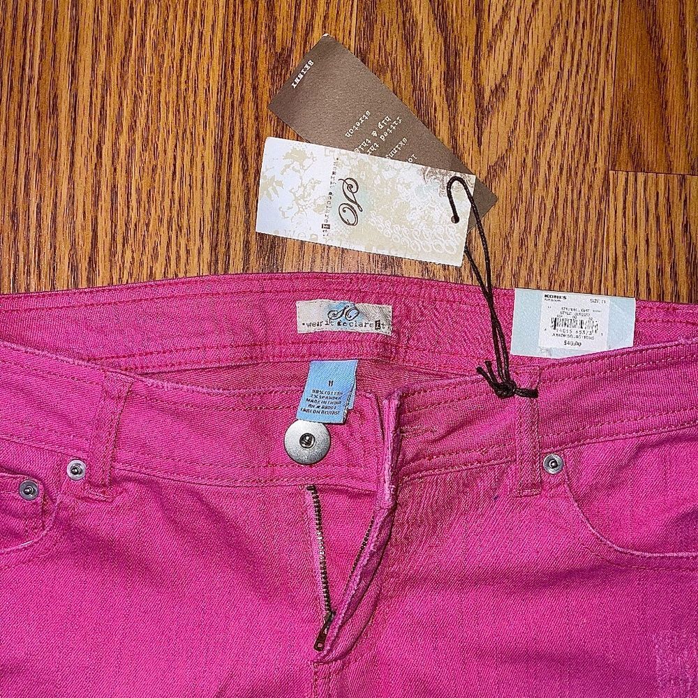 Barbiecore Hot Pink Skinny Jeans Straight Leg Stretchy Low-Rise VTG Juniors 11 - Picture 4 of 9